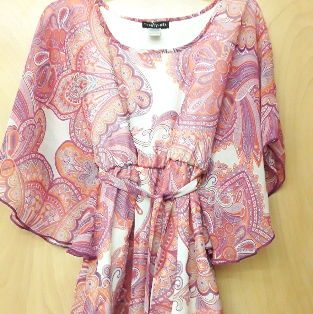 Pink Boho 60s Style Batwing Kaftan Wrap Top